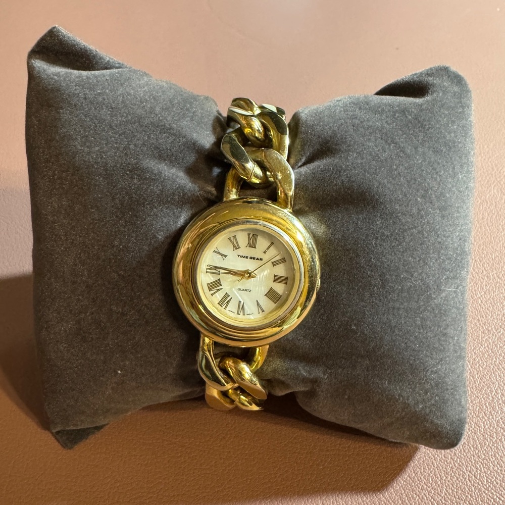 Time Gear Gold Tone Chain Link Watch